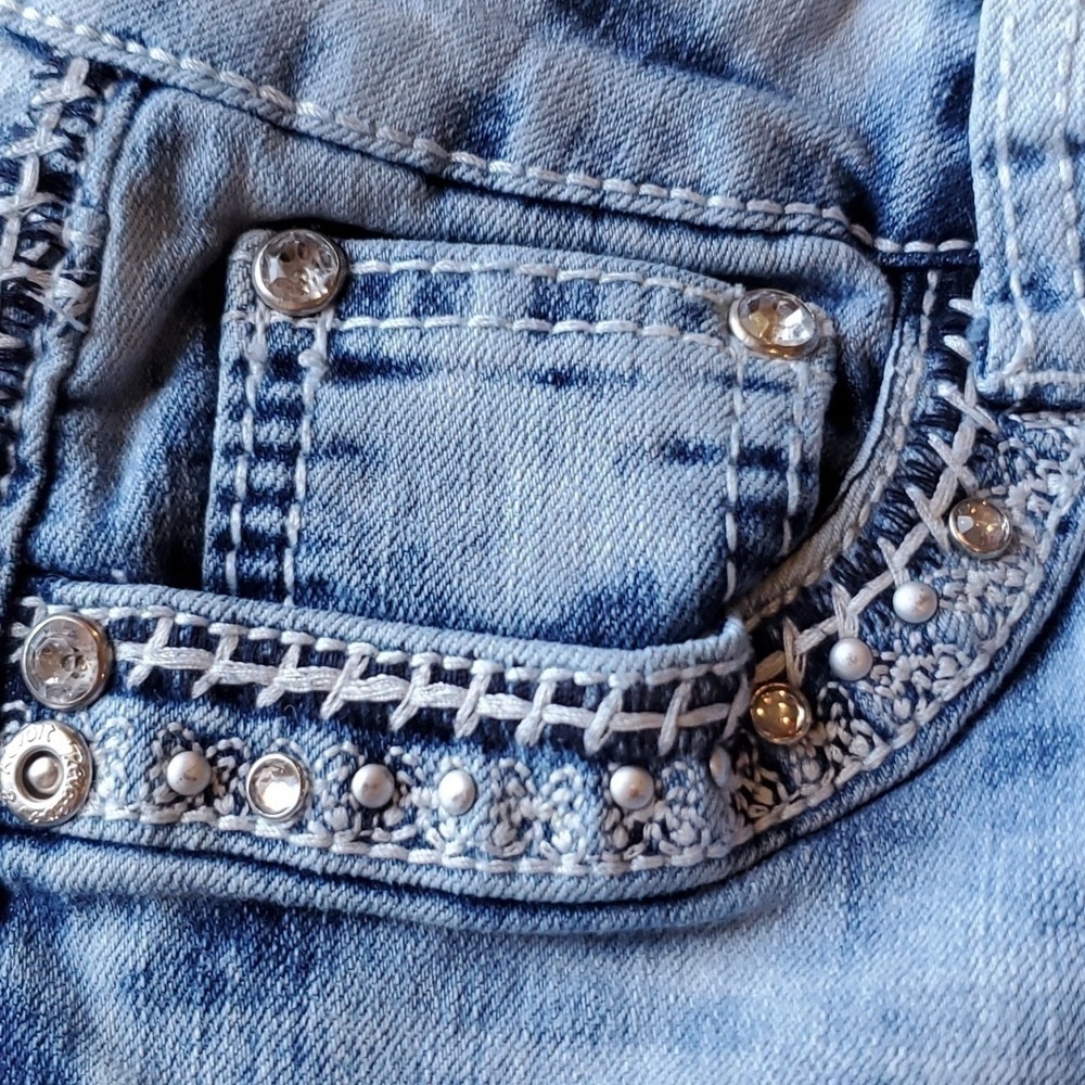 Revolution by Revolt distressed 5 pckt jewel studded denim shorts Girls… - Picture 3 of 10
